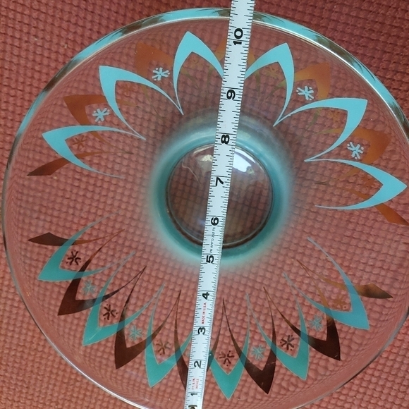 Vintage* 60s Atomic Age Turquoise & Gold Glass Chip Bowl - Picture 9 of 10